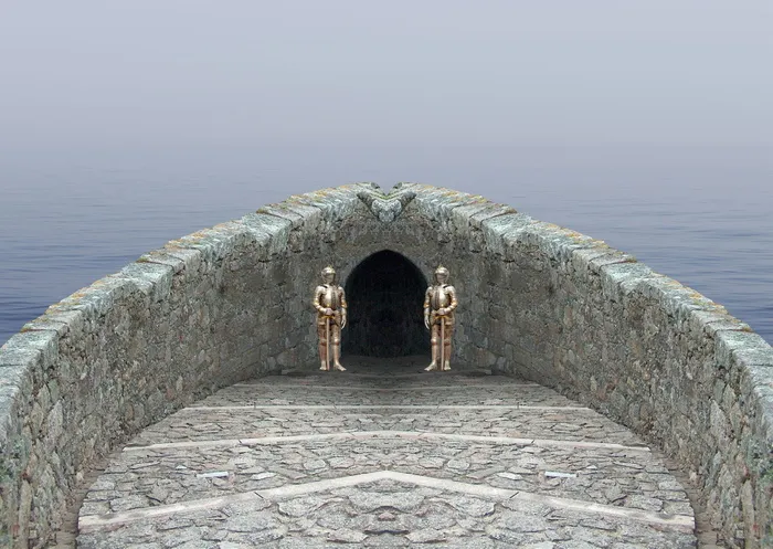 海，城堡，地狱，骑士，石头，水，雾，堡垒