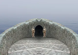 海，城堡，地狱，骑士，石头，水，雾，堡垒