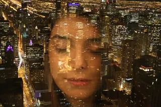 芝加哥, 美国, 脸, 女人, 和平, 闭上眼睛, 双重曝光, 灯
