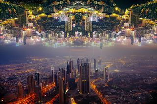 平行，城市，街道，中心，大楼，大楼，白色，晚上