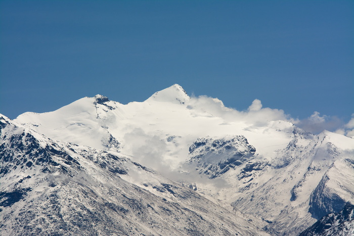 山，天空，春天，冬天，云，雪，蓝色，白色