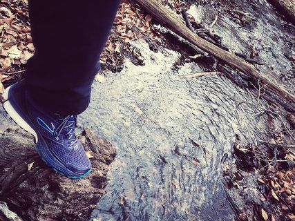 穿着海军蓝运动裤和蓝白运动鞋的人