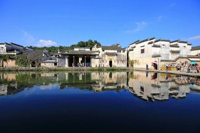 中国，湖泊，倒影，中国，湖泊，房屋，建筑外观，建筑，水