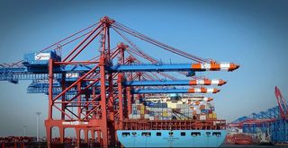 全景，摄影，塔架，集装箱龙门起重机，集装箱，集装箱装卸，港口，货物