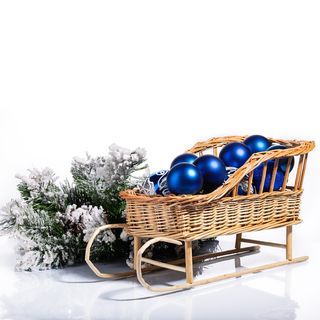 篮子，气球，假日，圣诞节，装饰品，云杉，净空，蓝色