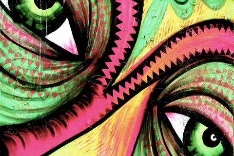 面部绘画，面部五彩插图，艺术，墙壁，绘画，眼睛，眼睛，全框架