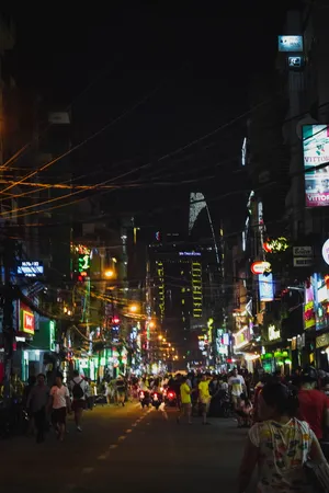 越南，bui vien步行街，西贡，城市，夜晚，照明，建筑，建筑结构
