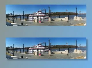 船，渡轮，河流，水，港口，港口，全景，天空