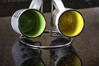 马克杯、陶器、容器、彩色、特写、金属、室内、无人