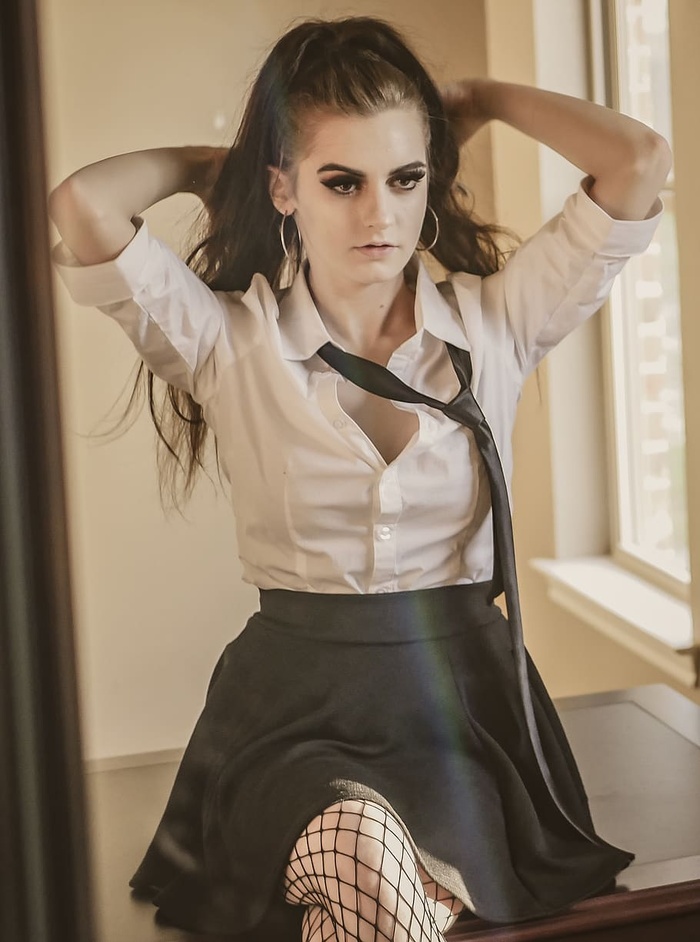 美国，林德尔，办公室，黑发，眼睛，头发，女孩，镜子