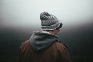 男士，正面，背部，灰色，房间，穿着，针织，帽子