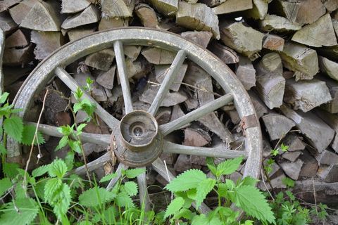 货车车轮，车轮，古董，木材，holzstapel，木车轮，怀旧，农业