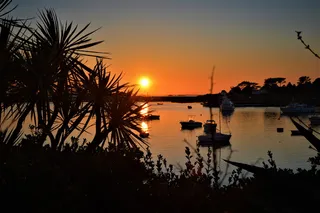 法国，巴茨岛，日落，水，天空，倒影，剪影，自然之美