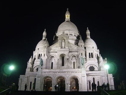 教堂，圣心，建筑，巴黎，夜晚，纪念碑，法国，建筑外部