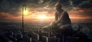 幻想，城市，人物，大，灯笼，光，天空，太阳