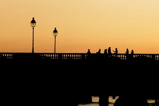 法国，巴黎，大桥，剪影，日落，剪影，天空，橙色