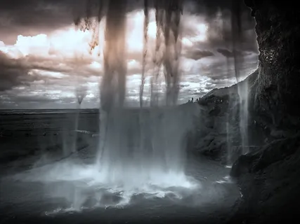 冰岛，云，天空，神奇，美丽，瀑布，照片，水