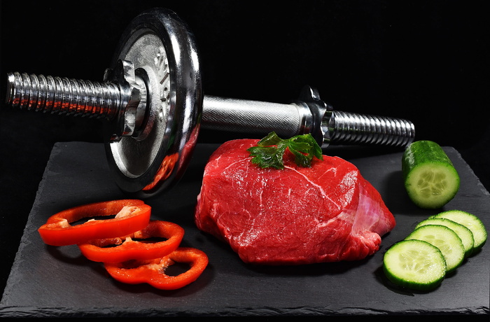 肉，哑铃，黄瓜，胡椒，食物，肌肉，运动，哑铃