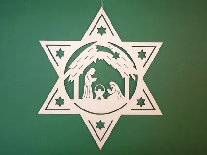 圣诞星、悬挂、装饰、圣诞场景、婴儿床、摊位、约瑟夫、玛丽亚