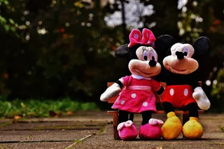 米妮，米老鼠，坐，长椅，毛绒，玩具，迪士尼，米奇