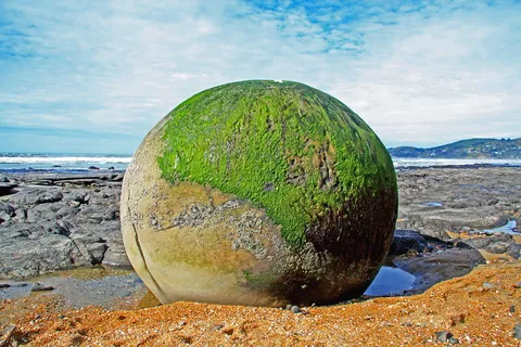 圆石,moeraki圆石,著名,旅游,地质构造,绿色海藻,纹理 圆石,moeraki圆石,著名,旅游,地质构造,绿色海藻,纹理
