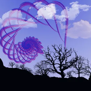 光秃秃的，树木，蓝色，天空，白，云，白天，分形