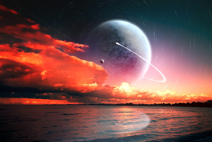 海滩海岸，金色，小时，可见，行星，天空，太阳，日落