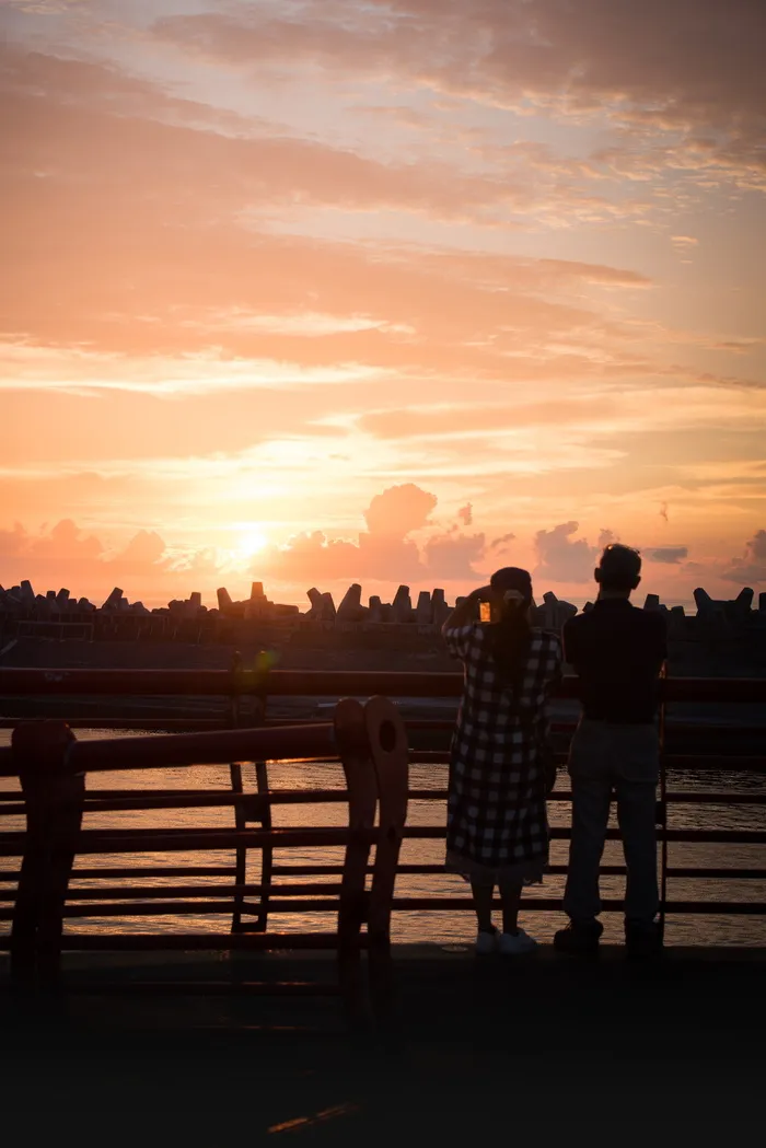 日出，*，花莲，防波堤，风景，感觉很好，日落，天空