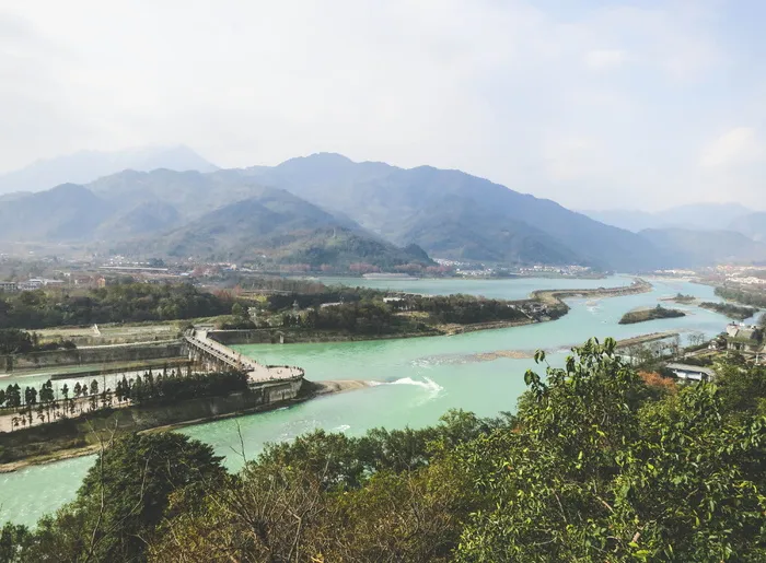 大坝、都江堰、四川、中国、水、景观、山脉、丘陵