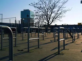 柏林，德国，自行车，货架，光秃秃的树，建筑，天空，树