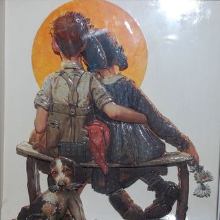 男孩，女孩，狗，长凳，阳光，比格犬，老式，男人