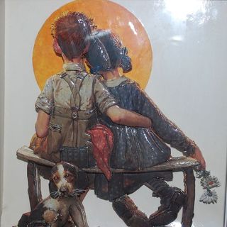 男孩，女孩，狗，长凳，阳光，比格犬，老式，男人