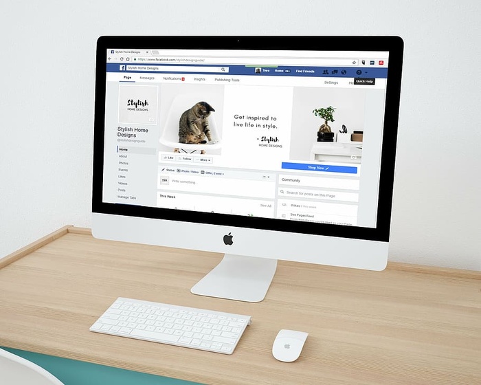 特写、照片、翻转、银色imac、桌子、网页设计、facebook、facebook页面