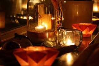 透明，玻璃烛台，灯光，蜡烛，降临，秋天的心情，温暖，舒适