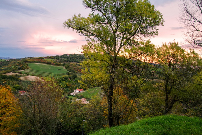 urbino，pesaro urbino，品牌，运动，丘陵，景观，晚祷，日落