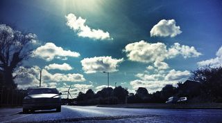 云、道路、街道、蓝天、天空、汽车、交通、复古