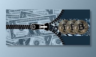 开放式、拉链、货币、插图、比特币、美元、硬币、电子货币