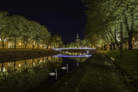 河流,城市,图尔库,水,奥拉河,芬兰语,晚上,和平 河流,城市,图尔库,水,奥拉河,芬兰语,晚上,和平