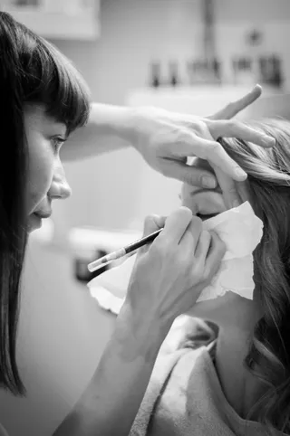 美容，化妆，时尚，眼睛，化妆师，脸，眼线笔，黑白