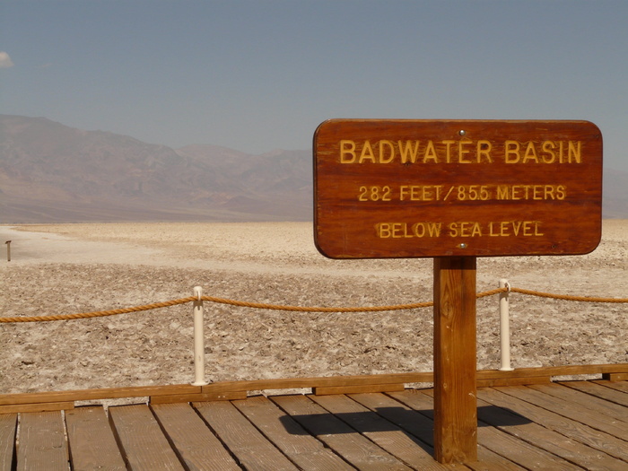 棕色、木质、标牌、港口、Badwater盆地、盐田、Badwater、盐湖