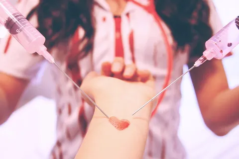 拿着两个注射器的女人