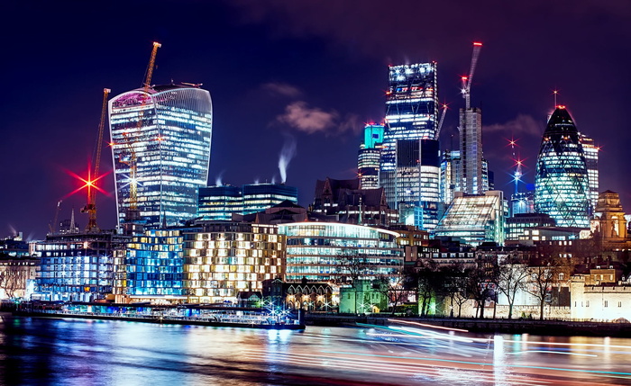 夜间城市, 伦敦, 英格兰, 英国, 城市, 建筑物, 摩天大楼