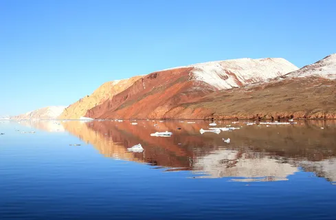 格陵兰岛，海，山，冰，夕阳，水，倒影，蓝色
