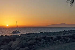 海滩，小船，黎明，黄昏，黄昏，岛屿，风景，灯光