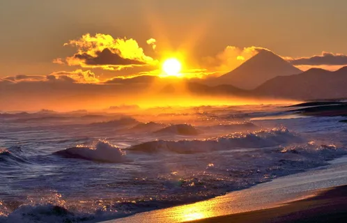 海滨,金色,小时,海洋,火山,冲浪,海浪,日落 海滨,金色,小时,海洋,火山,冲浪,海浪,日落