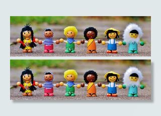 六个塑料玩具，不同国籍，儿童，人类，全球，全球，人物，木头