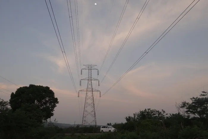 月出，月亮，电力，杆塔，电力杆塔，电力塔，山脉，shimoga