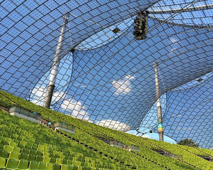 建筑，蓝色，绿色，慕尼黑，奥林匹克体育场，体育场，围栏，白天