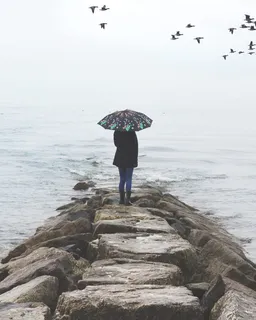 在水体附近持伞者的照片 在水体附近持伞者的照片