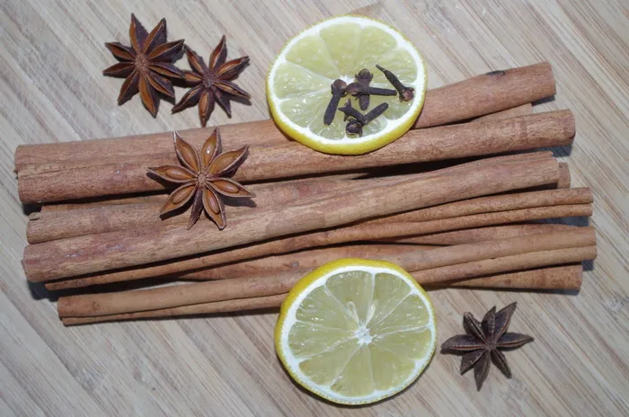 肉桂条，茴香，切片，柠檬，表面，茴香，肉桂，柠檬